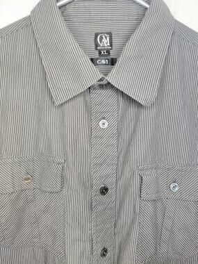 CAVI Men’s XL Work Shirt Long Sleeve Grey Black Pinstripe Hickory Stripe Pockets